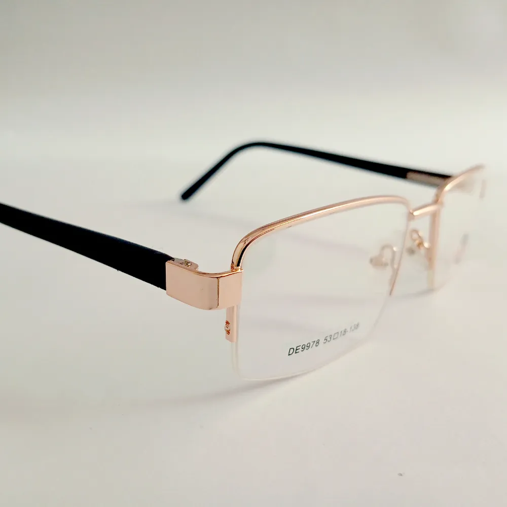 Men Women Rectangle Metal Acetate Halfrim Goldblack Large Eyeglasses Ehsmpul2 03 by Eye9 Optics