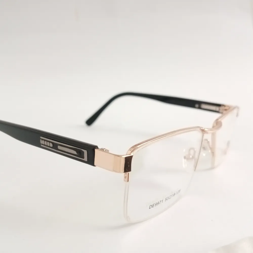 Men Women Rectangle Metal Acetate Halfrim Goldblack Large Eyeglasses Ehsmpul3 03 by Eye9 Optics